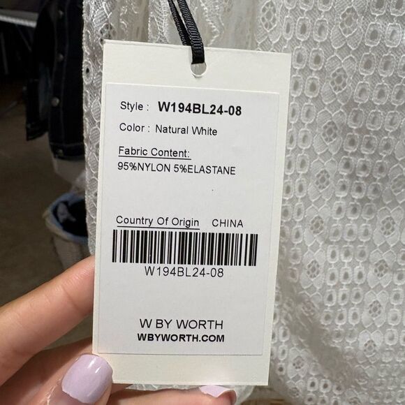 W by Worth white Lace Sheer Victorian Tie Collar Camisole Layered Tank - Picture 3 of 6